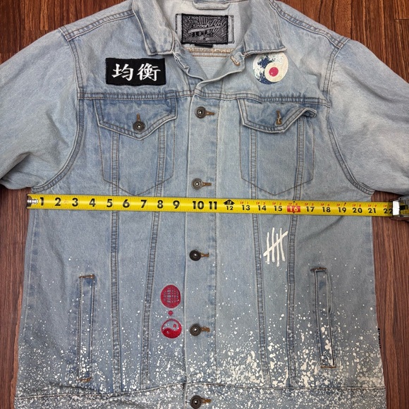 Brooklyn Cloth Wavy Graphic Denim Jacket Embroidered Cherry Blossom - Picture 5 of 6